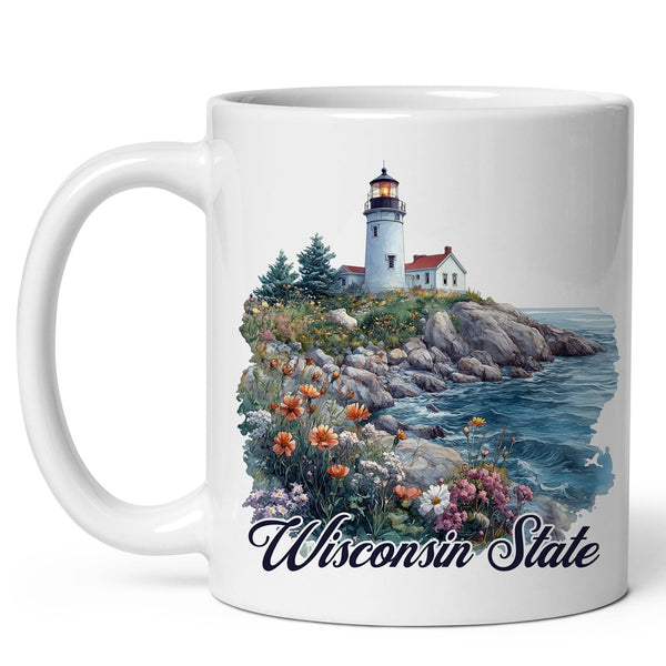 Wisconsin State Mug 11oz — White Ceramic Badger State WI Coffee Mug