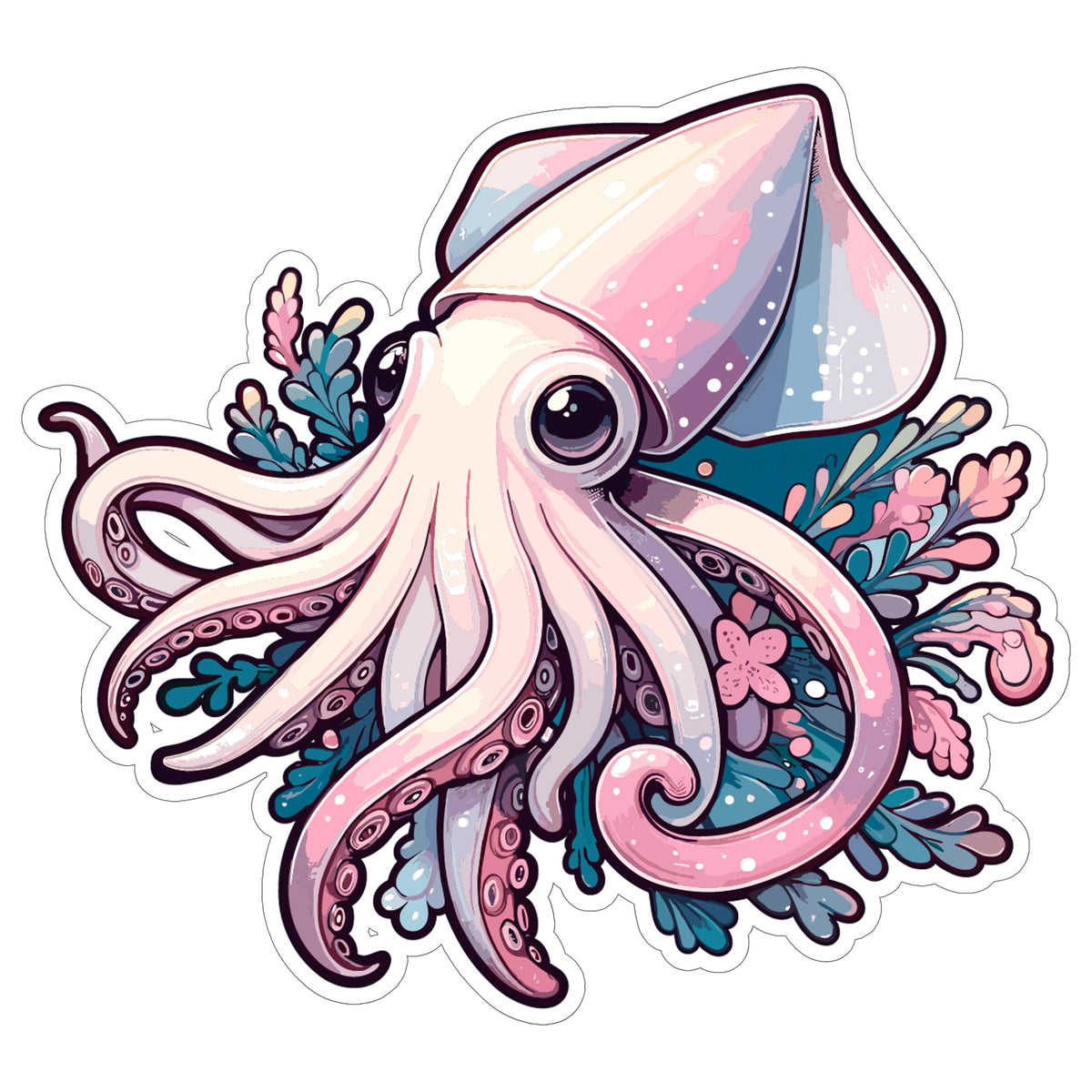 Squid Sticker 4 Inch — Waterproof Vinyl Decal Marine Cute Tentacles