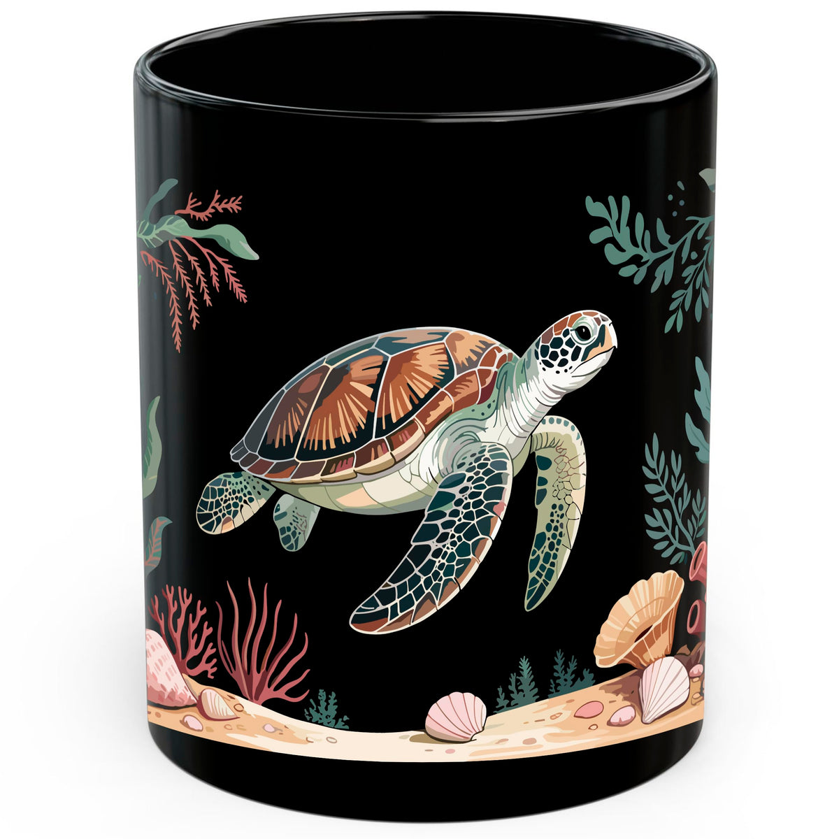 Sea Turtle Mug 11oz — Black Ceramic Ocean Conservation Coffee Mug
