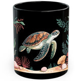 Sea Turtle Mug 11oz — Black Ceramic Ocean Conservation Coffee Mug 1