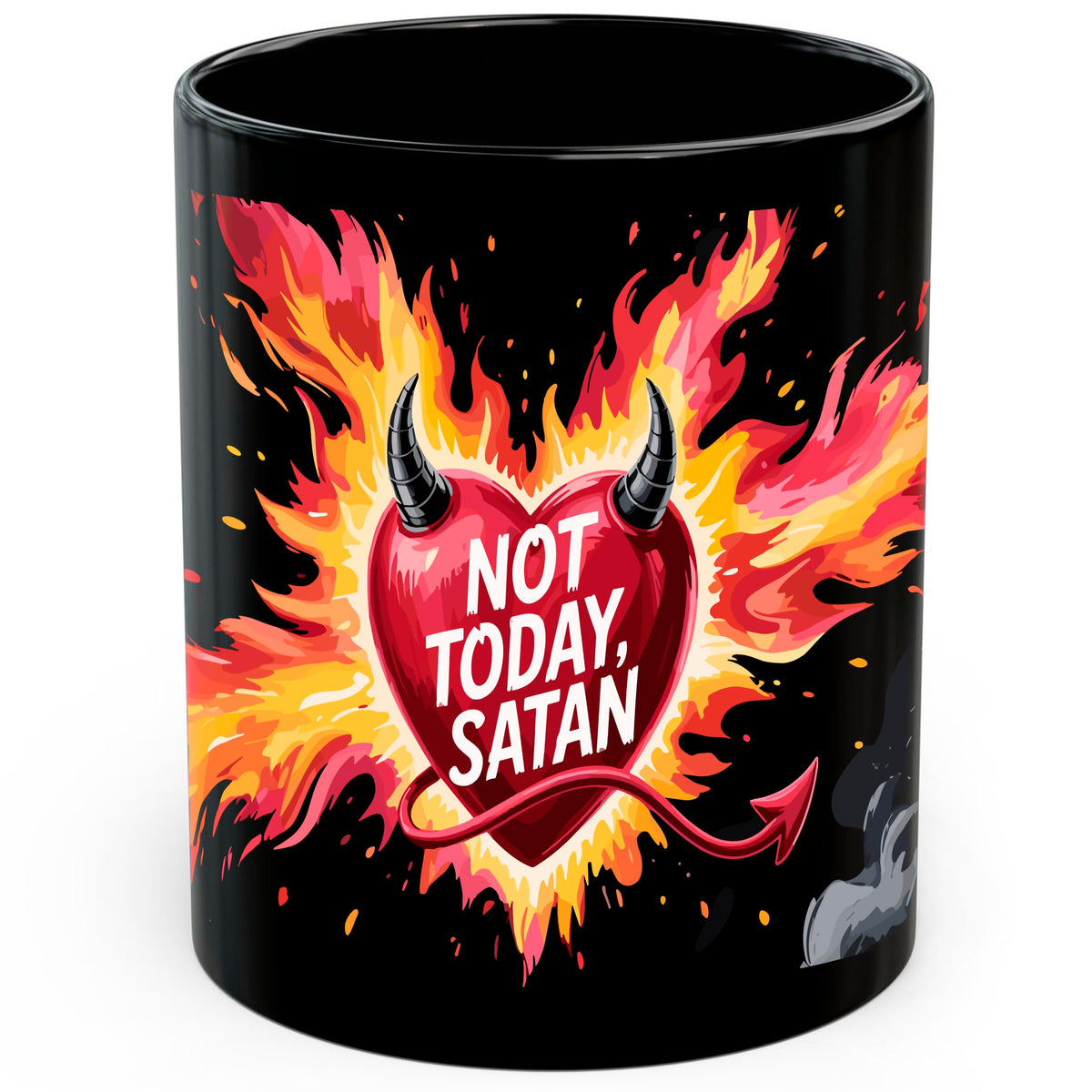 Not Today Satan Mug 11oz — Black Ceramic Christian Humor Coffee Mug