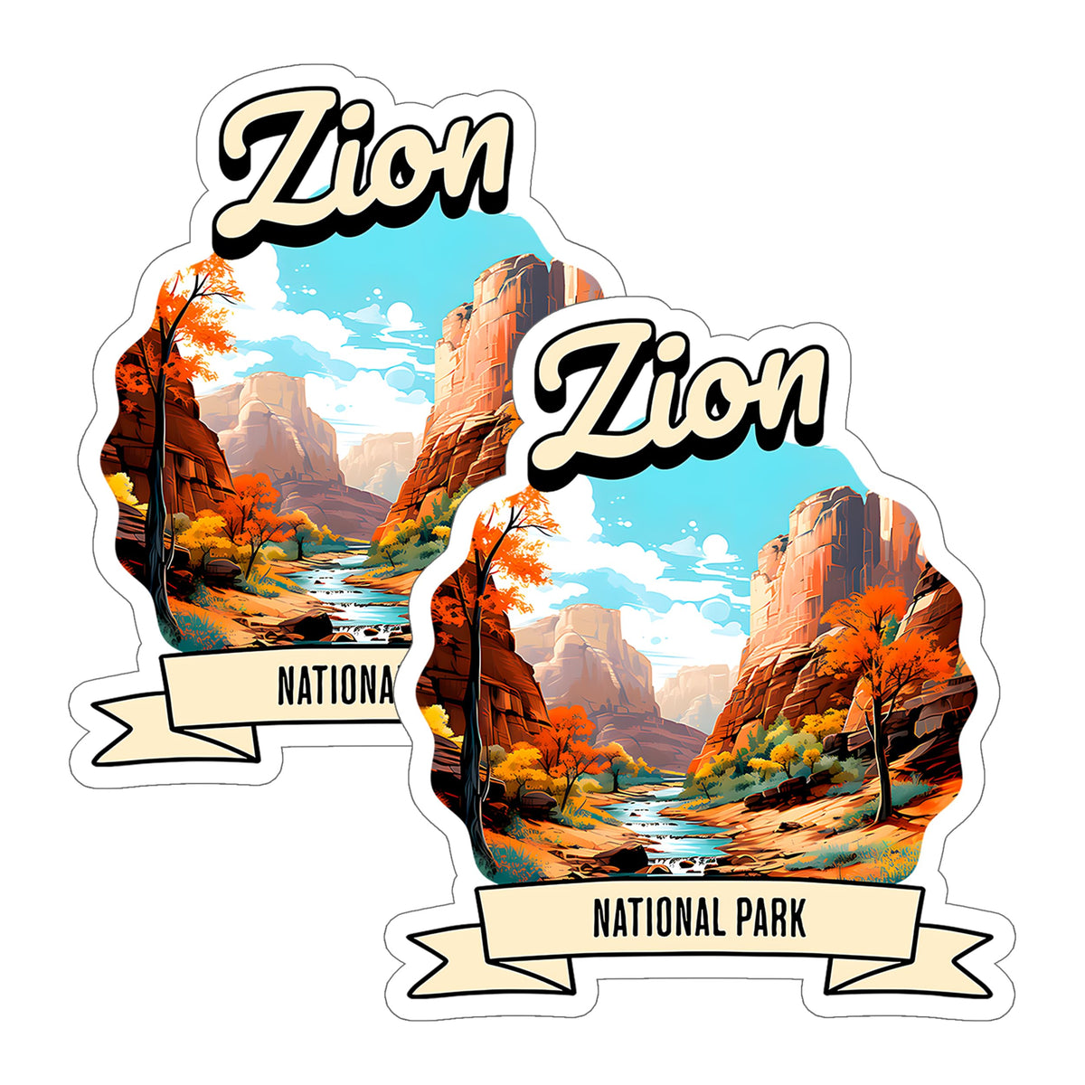 Zion National Park Utah Sticker 4 Inch 2-Pack Nature Hiking - Waterproof Vinyl Decal for Laptop Water Bottle Car Tumbler - Durable Funny Aesthetic Long-Lasting Stickers for Adults ID45039