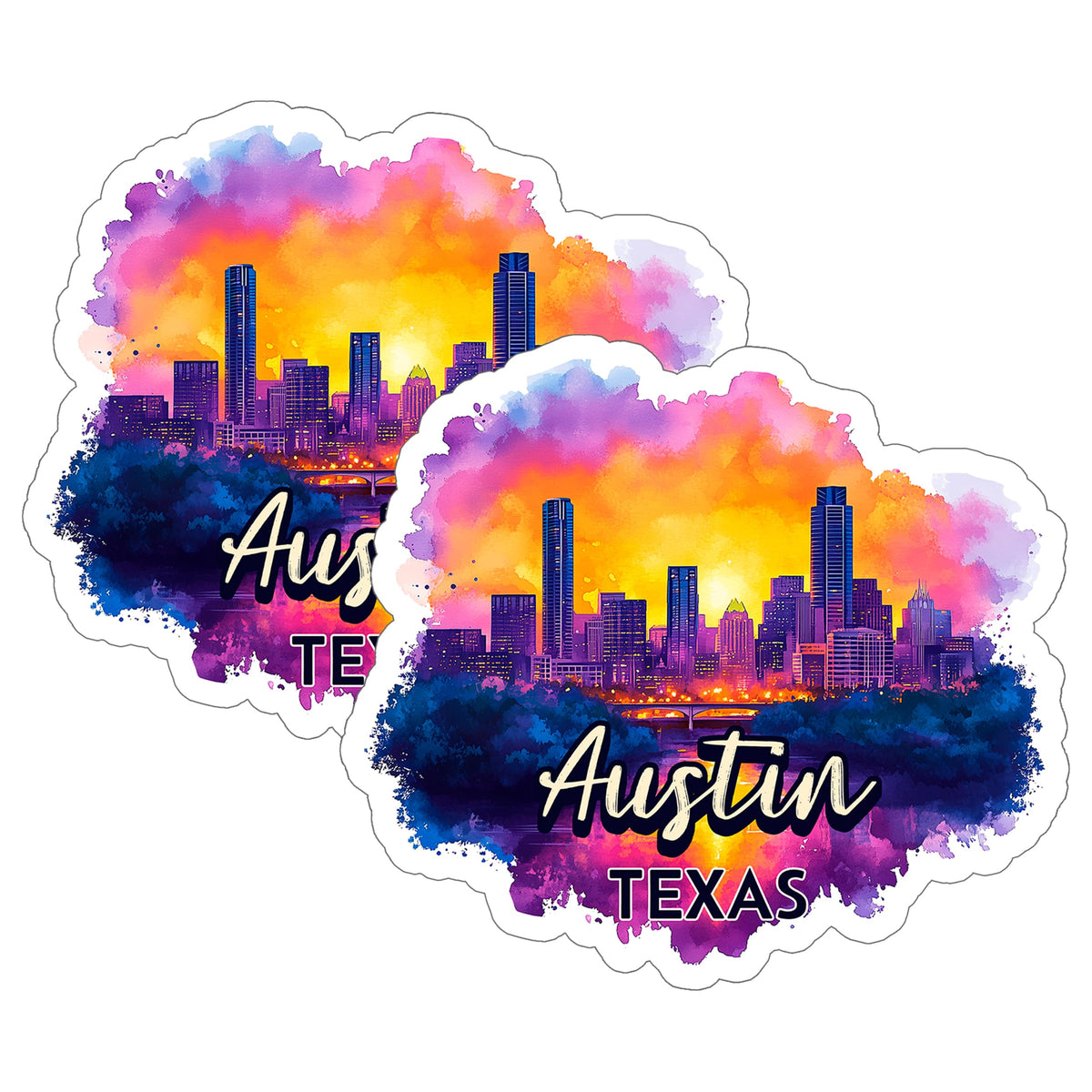 Austin Texas Sticker 4 Inch 2-Pack - Waterproof Vinyl Decal for Laptop Water Bottle Car Tumbler - Durable Aesthetic Long-Lasting Stickers for Adults ID45039