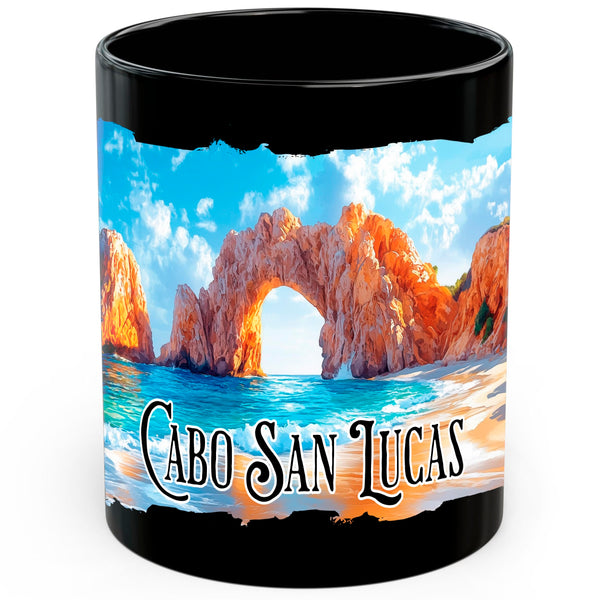 Cabo San Lucas Mexico Coffee Mug 11oz — Black Ceramic Baja Beach Resort Mug