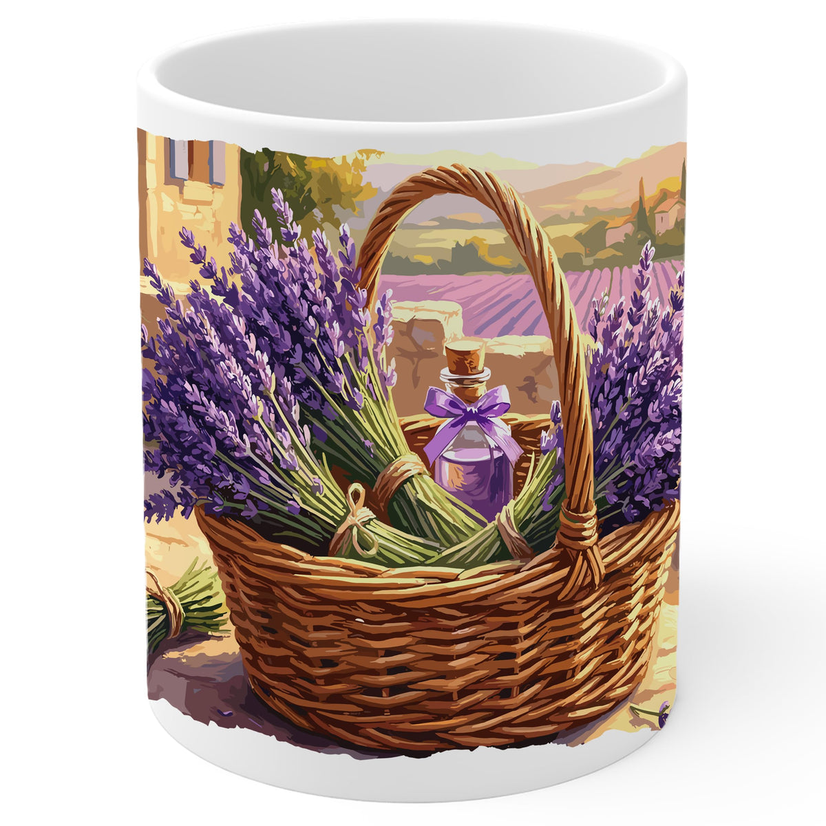 Lavender Coffee Mug 11oz — White Ceramic Floral Gift Mug for Lavender Lovers