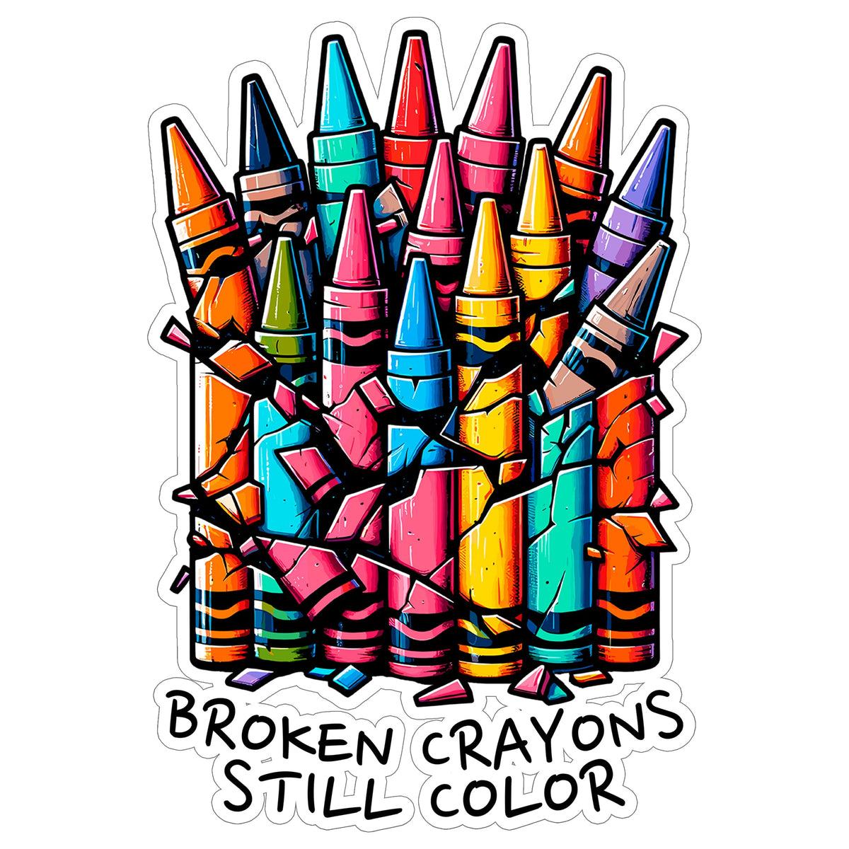 Broken Crayons Still Color Sticker 4 Inch — Waterproof Vinyl Decal Inspirational Quote Resilience