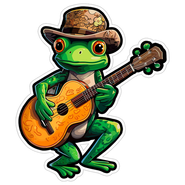 Banjo Frog Sticker 4 Inch — Waterproof Vinyl Decal Bluegrass Amphibian Pun