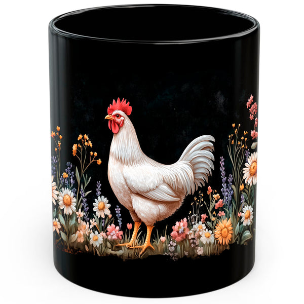 Chicken Mug 11oz — Black Ceramic Farmyard Hen Coffee Mug