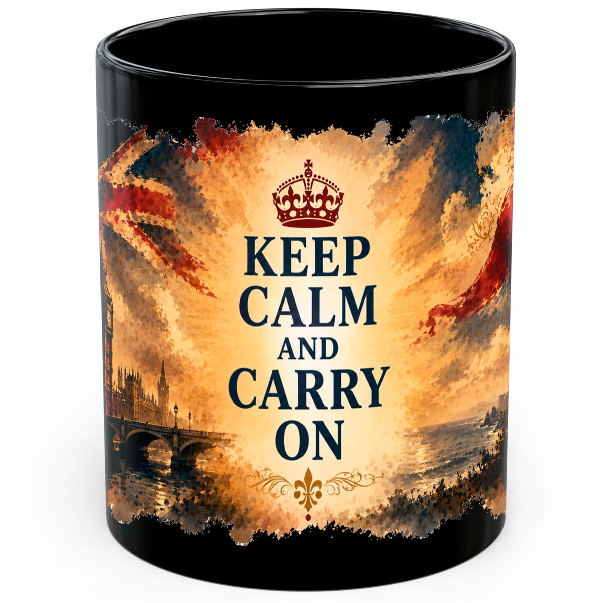 Keep Calm And Carry On Mug 11oz — Black Ceramic Coffee Mug
