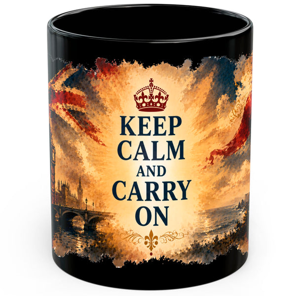 Keep Calm And Carry On Mug 11oz — Black Ceramic Coffee Mug