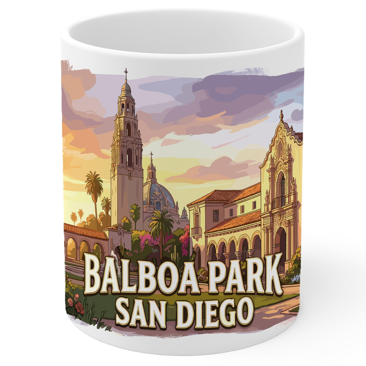 Balboa Park San Diego California Mug 11oz — White Ceramic Crown Jewel Coffee Mug