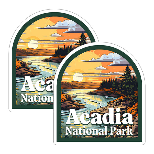 Acadia National Park Maine Sticker 4 Inch 2-Pack Nature Hiking - Waterproof Vinyl Decal for Laptop Water Bottle Car Tumbler - Durable Funny Aesthetic Long-Lasting Stickers for Adults ID45039