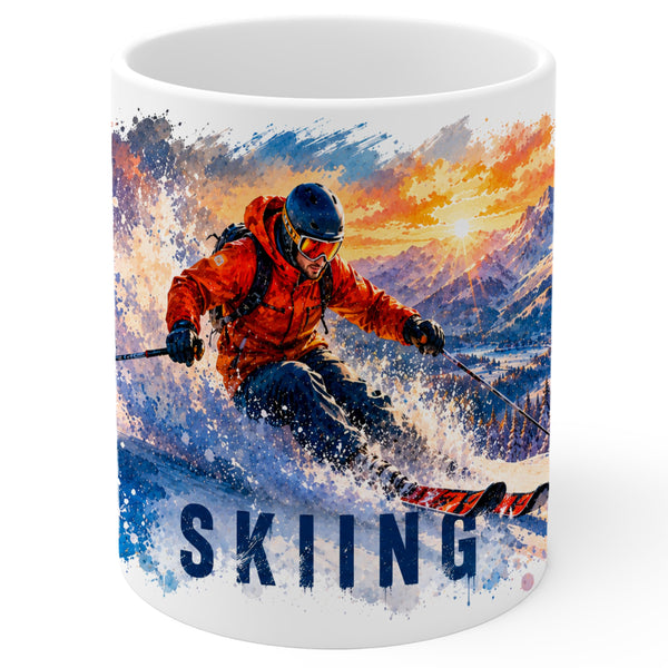Skiing Mug 11oz — White Ceramic Coffee Mug