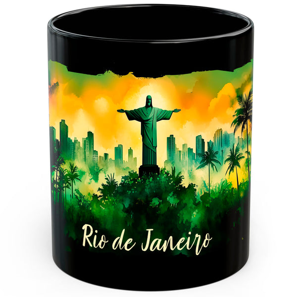 Rio de Janeiro Brazil Coffee Mug 11oz — Black Ceramic Christ the Redeemer Mug
