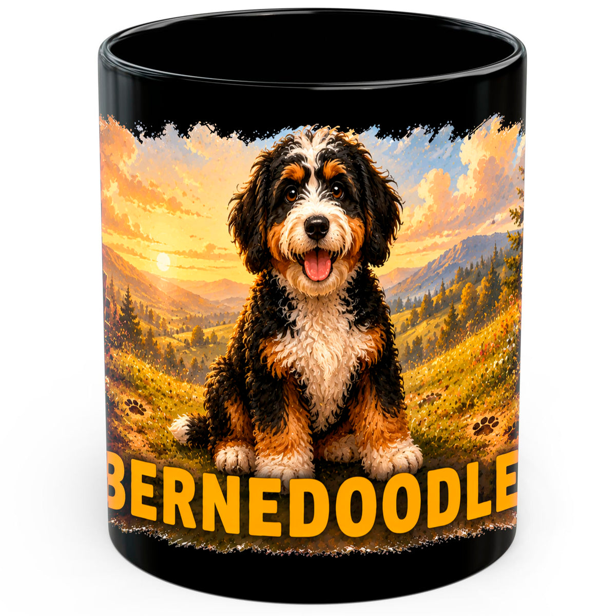 Bernedoodle Mug 11oz — Black Ceramic Coffee Mug