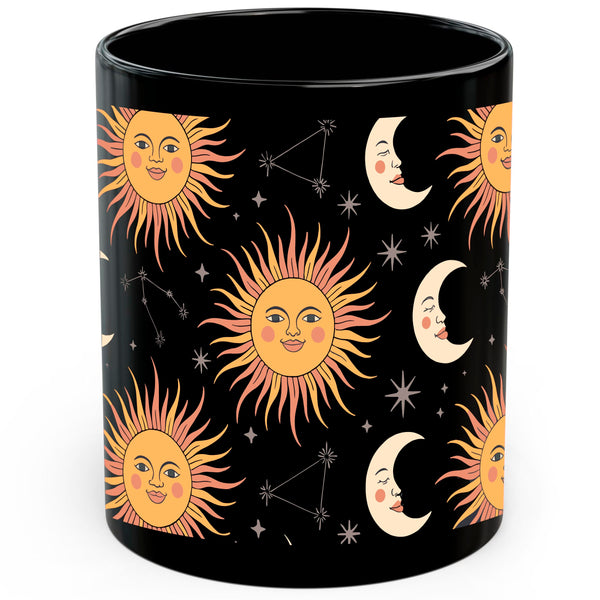 Sun and Moon Coffee Mug 11oz — Black Ceramic Celestial Astrology Mug
