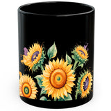 Sunflower Coffee Mug 11oz — Black Ceramic Yellow Floral Bloom Mug 1