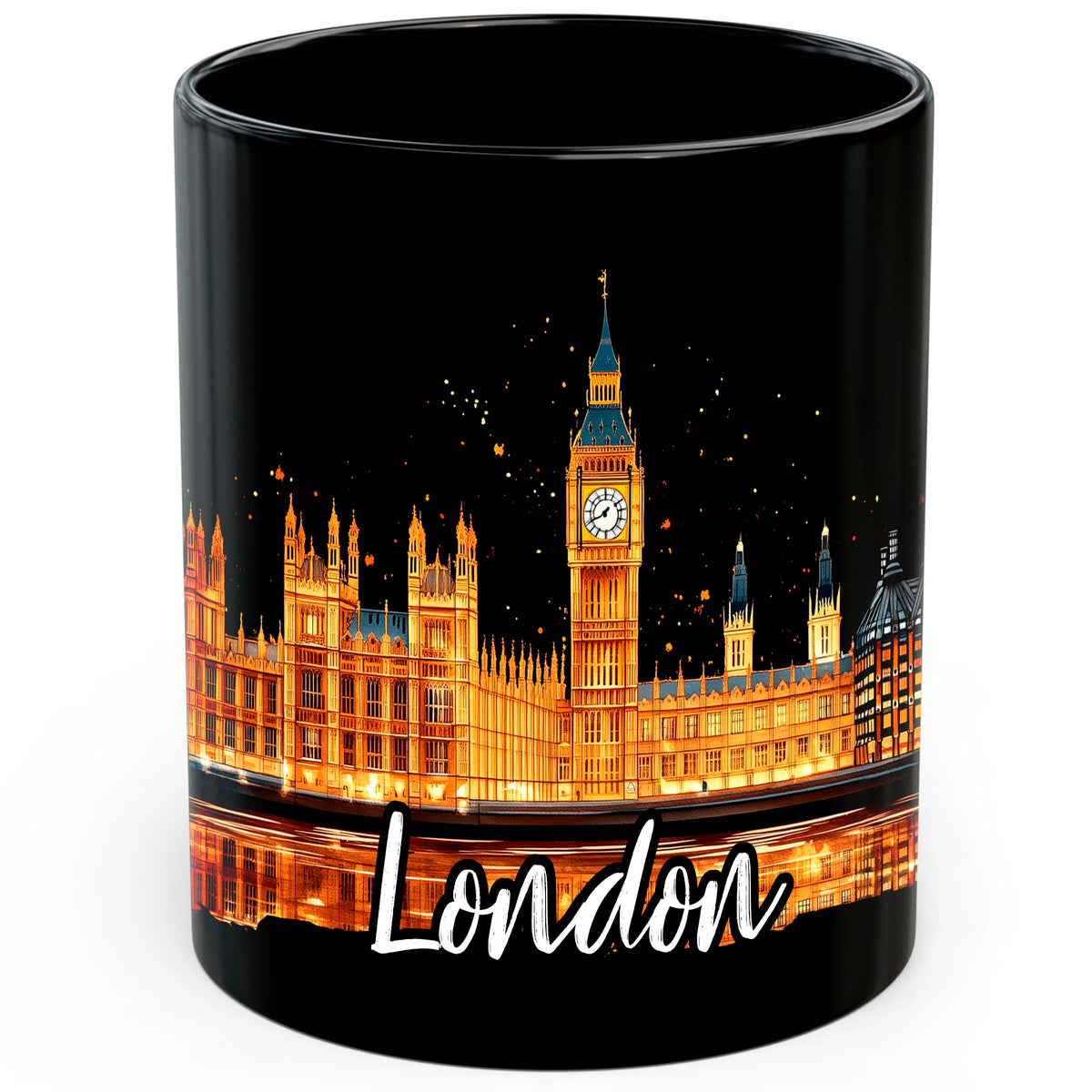 London England Coffee Mug 11oz — Black Ceramic Big Ben UK Landmark Mug