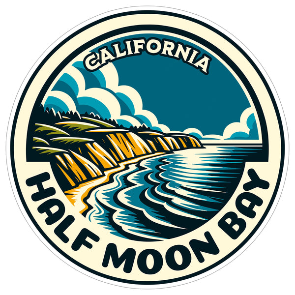 Half Moon Bay California Sticker 4 Inch Travel Souvenir Destination - Waterproof Vinyl Decal for Laptop Water Bottle Car Tumbler - Durable Aesthetic Long-Lasting Stickers for Adults ID44990