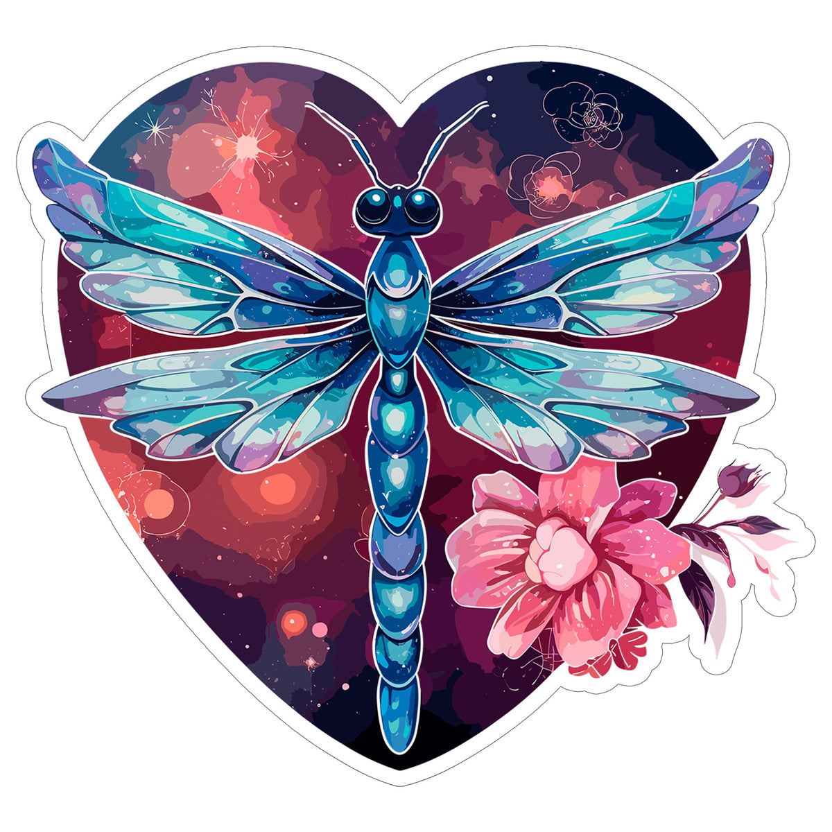 Dragonfly Heart Galaxy Sticker 4 Inch — Waterproof Vinyl Decal Cosmic Insect Nature Aesthetic