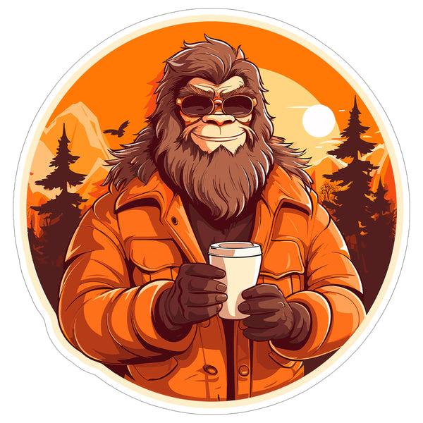 Bigfoot Coffee Sticker 4 Inch — Waterproof Vinyl Decal Sasquatch Cryptid Caffeine