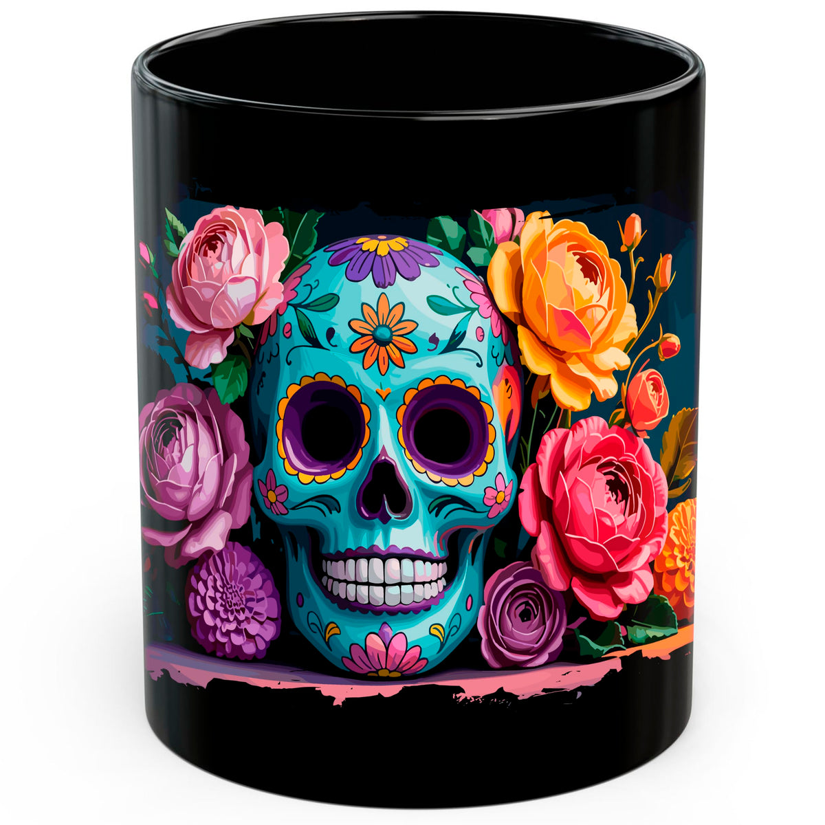 Day of the Dead Mug 11oz — Black Ceramic Dia De Los Muertos Coffee Mug