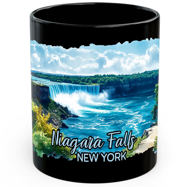 Niagara Falls New York Coffee Mug 11oz — Black Ceramic NY Waterfall Landmark Mug