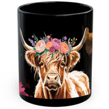 Highland Cow Mug 11oz — Black Ceramic Scottish Farm Coffee Mug 1