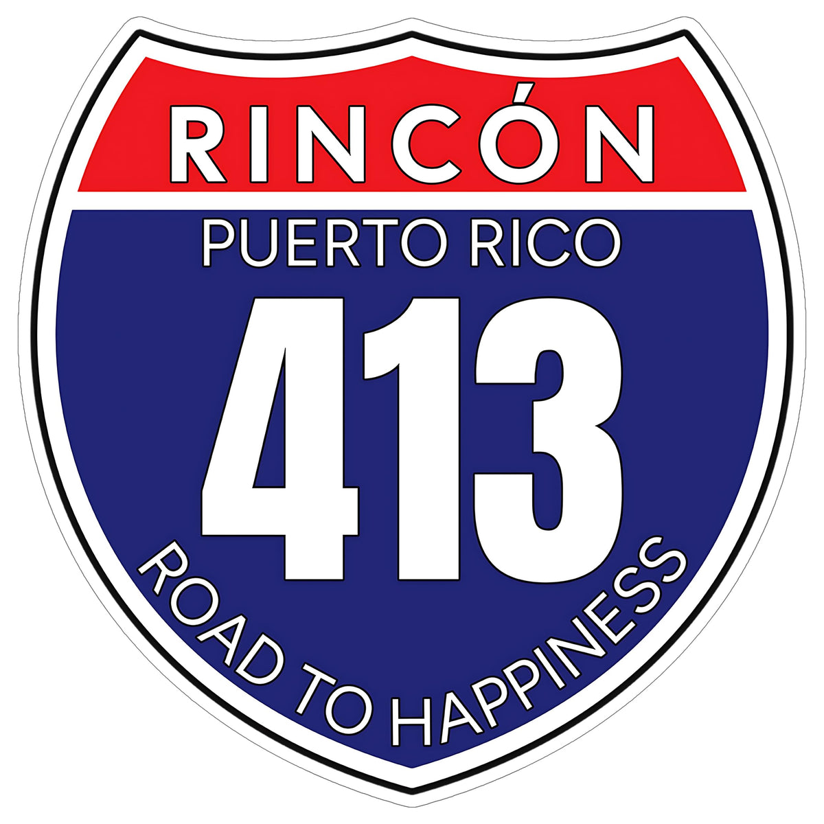 Rincon Puerto Rico Interstate Sign 413 Road to Happiness Sticker 4 Inch City - Waterproof Vinyl Decal for Laptop Water Bottle Car Tumbler - Durable Aesthetic Long-Lasting Stickers for Adults ID44990