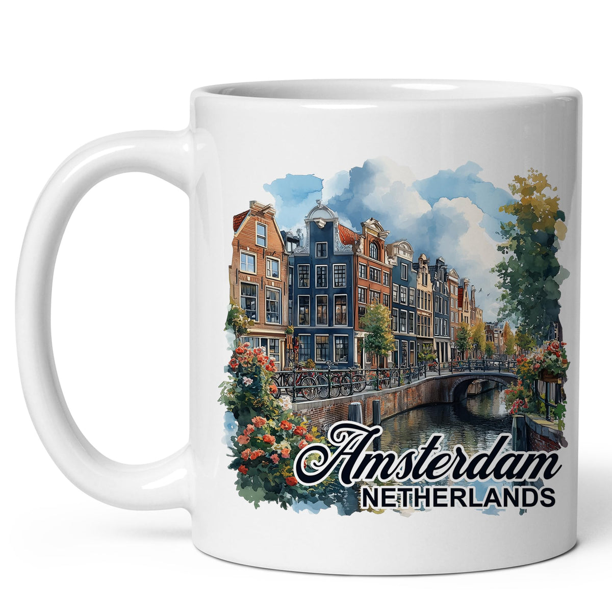 Amsterdam Netherlands Coffee Mug 11oz — White Ceramic Venice of the North Mug