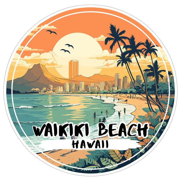 Waikiki Beach Hawaii Sticker 4 Inch Ocean Coastal Travel Souvenir Destination - Waterproof Vinyl Decal for Laptop Water Bottle Car Tumbler - Durable Aesthetic Long-Lasting Stickers for Adults ID44990