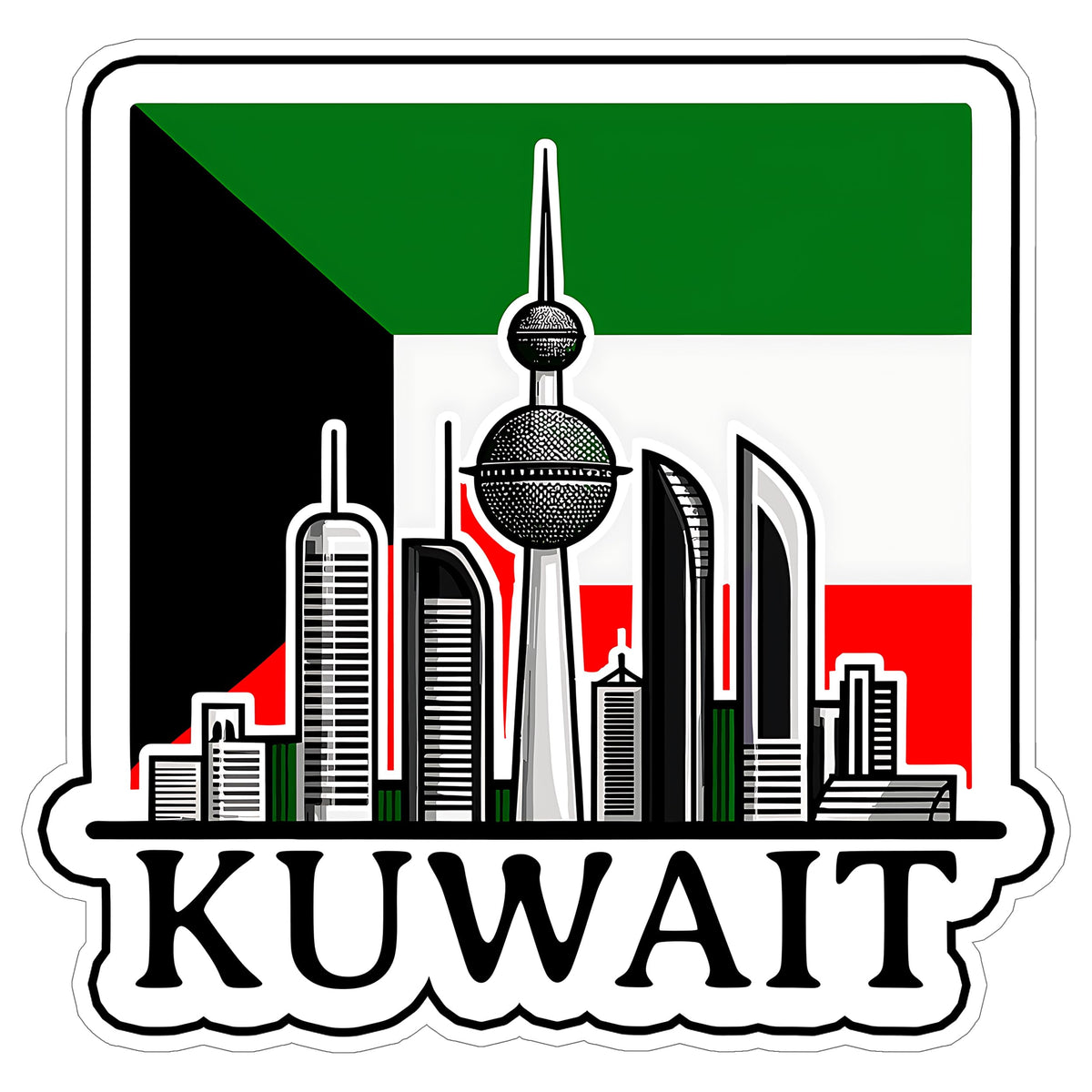 Kuwait Sticker 4 Inch City Travel Souvenir Destination - Waterproof Vinyl Decal for Laptop Water Bottle Car Tumbler - Durable Aesthetic Long-Lasting Stickers for Adults ID44990