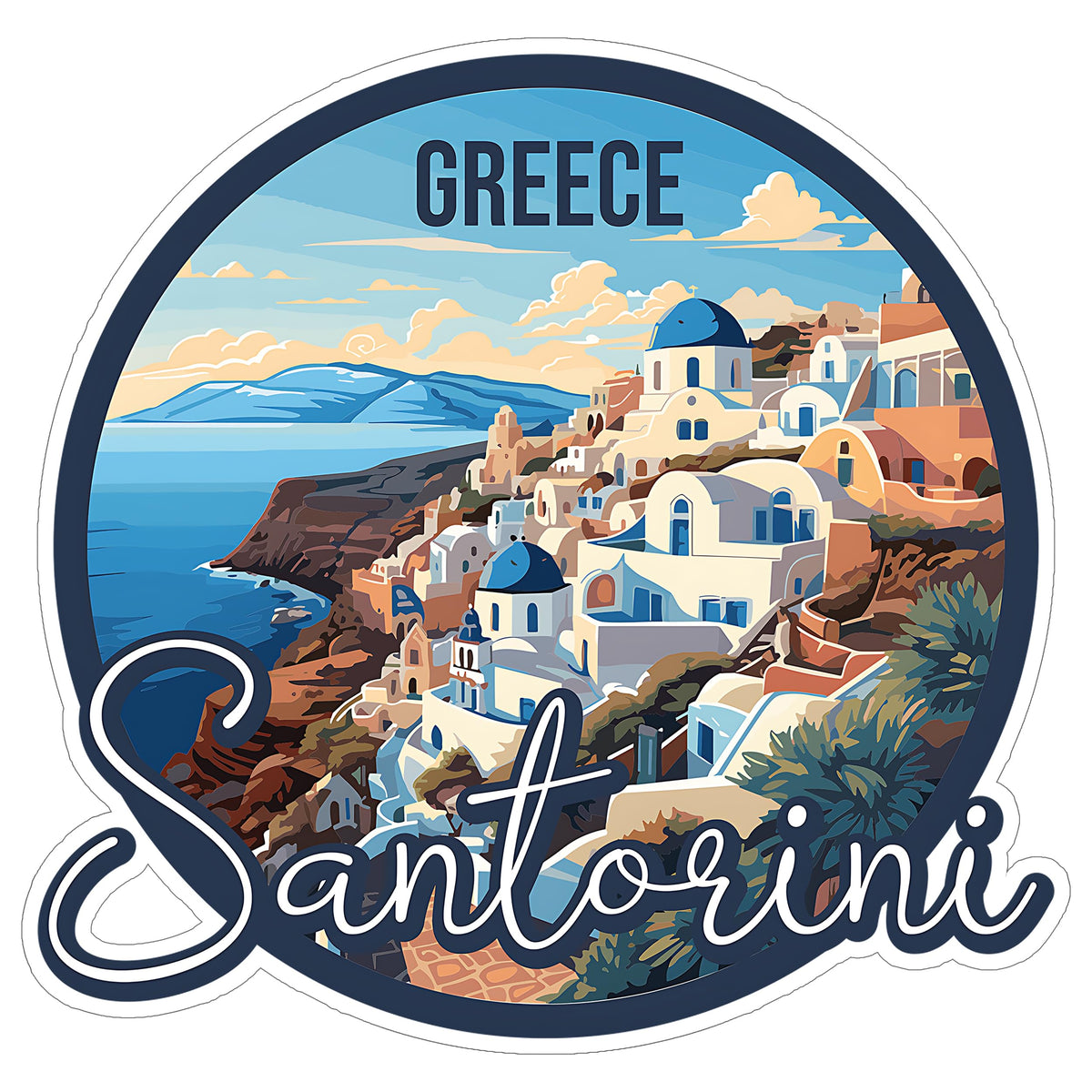 Santorini Greece Sticker 4 Inch City Travel Souvenir Destination - Waterproof Vinyl Decal for Laptop Water Bottle Car Tumbler - Durable Aesthetic Long-Lasting Stickers for Adults ID44990