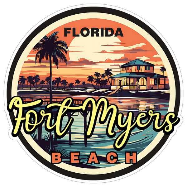 Fort Myers Beach Florida Sticker 4 Inch Ocean Coastal Travel Souvenir - Waterproof Vinyl Decal for Laptop Water Bottle Car Tumbler - Durable Aesthetic Long-Lasting Stickers for Adults ID44990