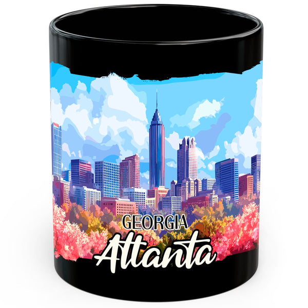 Atlanta Georgia Coffee Mug 11oz — Black Ceramic ATL Skyline Peach State Mug