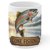 Gone Fishing Coffee Mug 11oz — Retro Cabin Ceramic Mug for Lake House 1