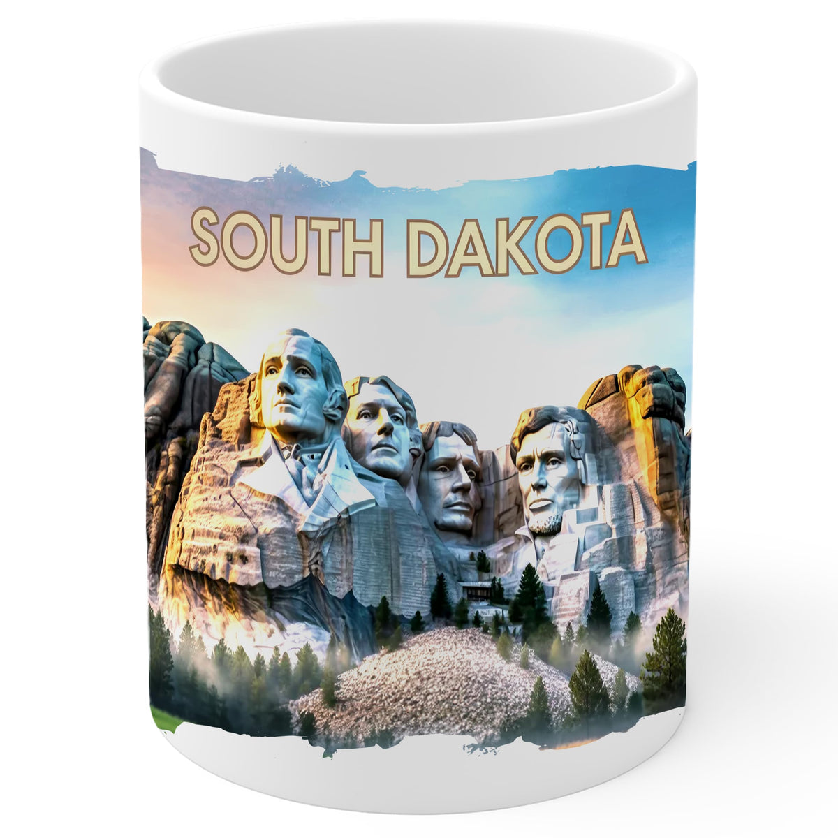 South Dakota State Mug 11oz — White Ceramic Mount Rushmore State Mug