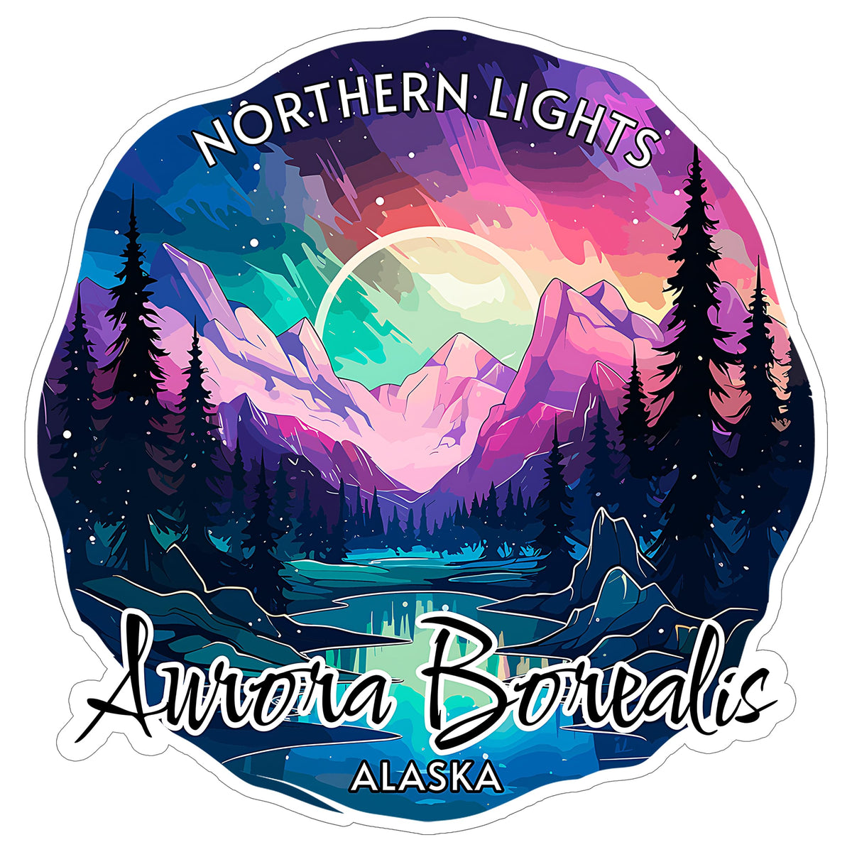 The Northern Lights Aurora Borealis Alaska Sticker 4 Inch — Waterproof Vinyl Decal City Travel Souvenir