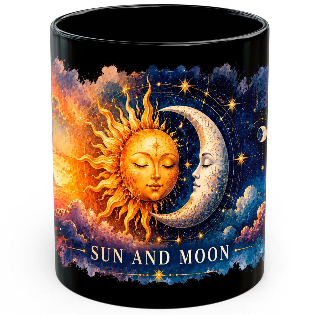 Sun And Moon Mug 11oz — Black Ceramic Coffee Mug