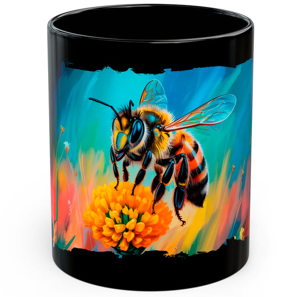 Honey Bee Mug 11oz — Black Ceramic Pollinator Insect Coffee Mug