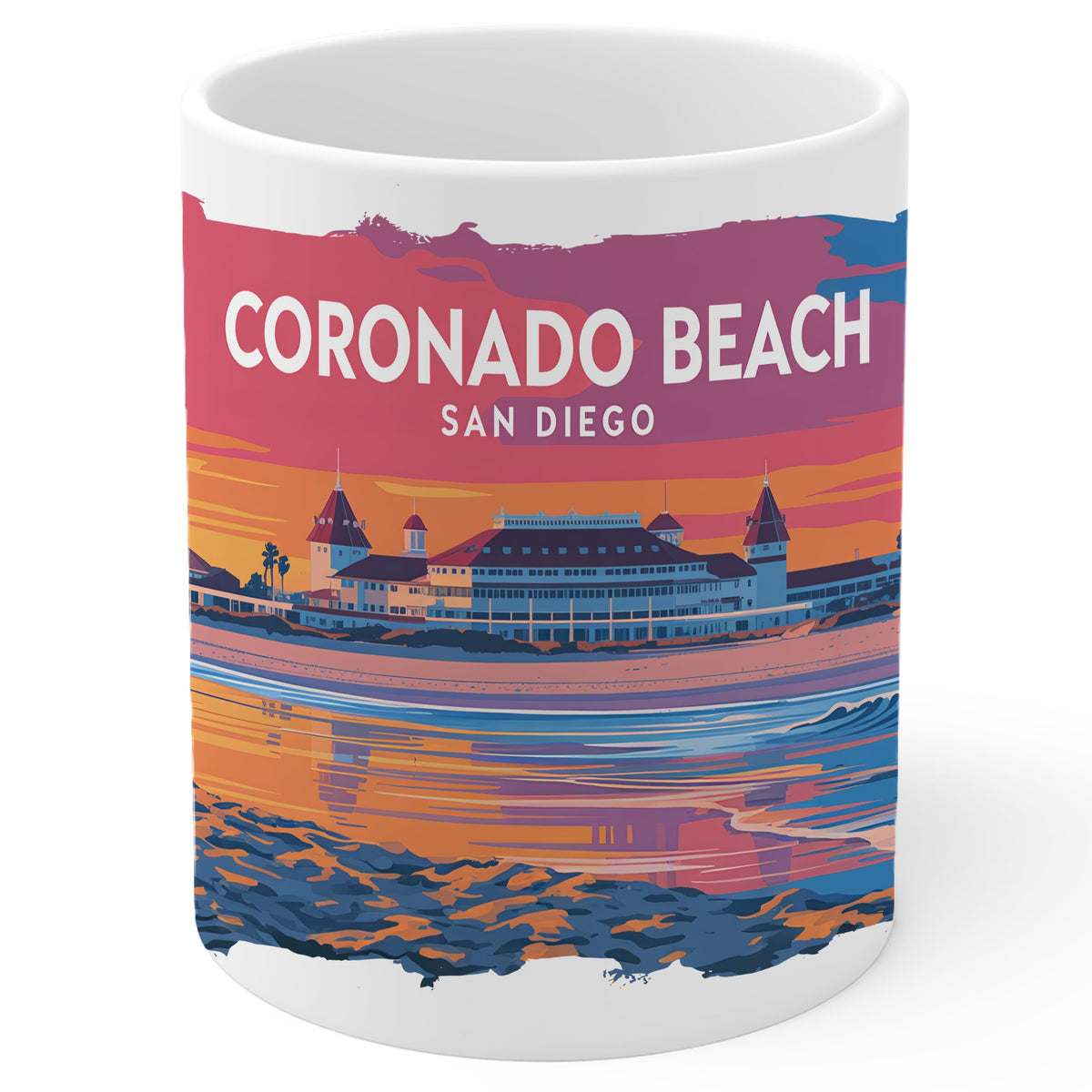 Coronado Beach San Diego CA Mug 11oz — White Ceramic Crown City Mug