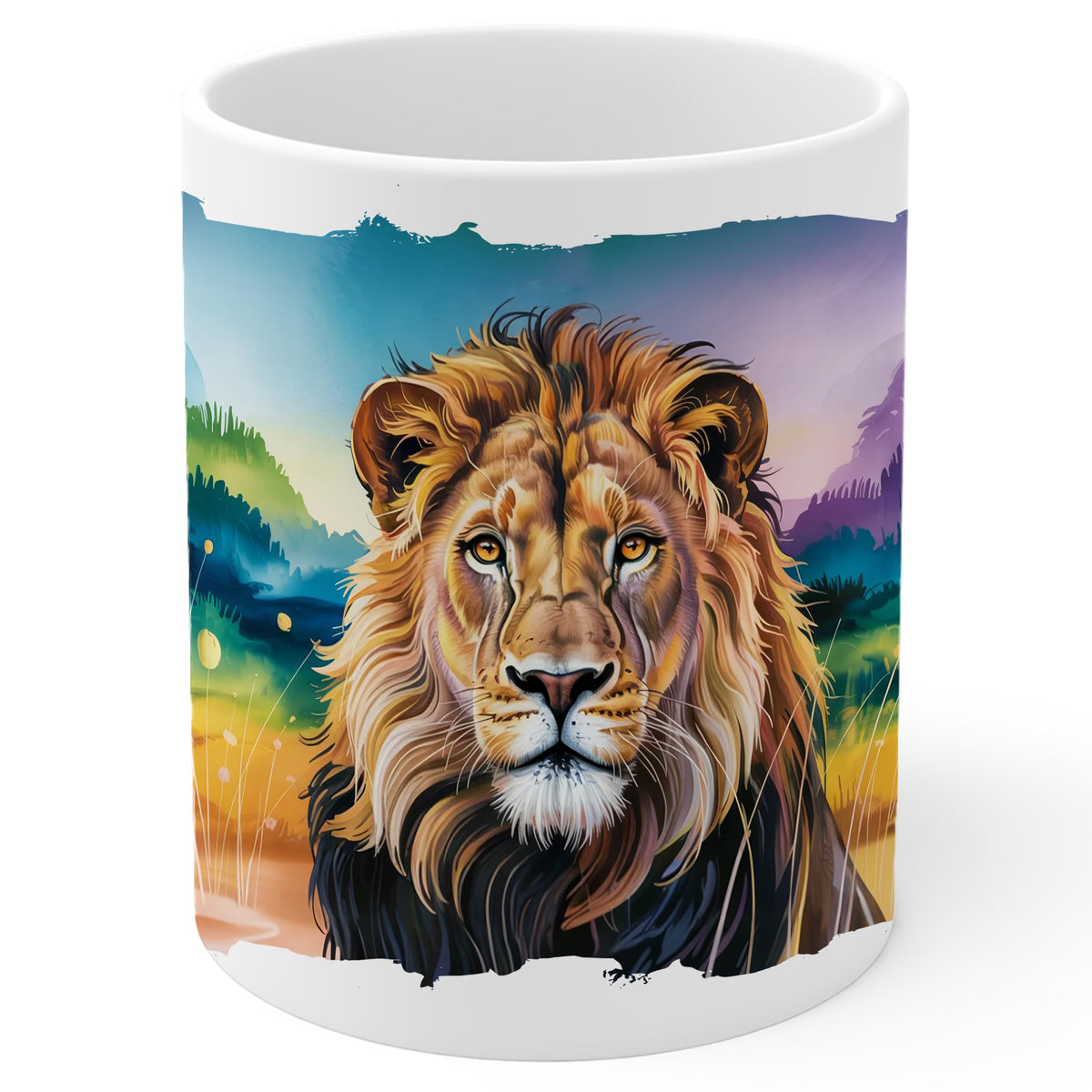 Lion Coffee Mug 11oz — White Ceramic King Mane Pride Wildlife Mug