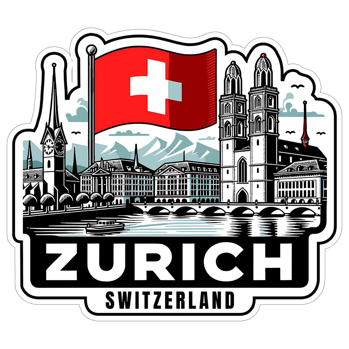 Zurich Switzerland Sticker 4 Inch City Travel Souvenir Destination - Waterproof Vinyl Decal for Laptop Water Bottle Car Tumbler - Durable Aesthetic Long-Lasting Stickers for Adults ID44990
