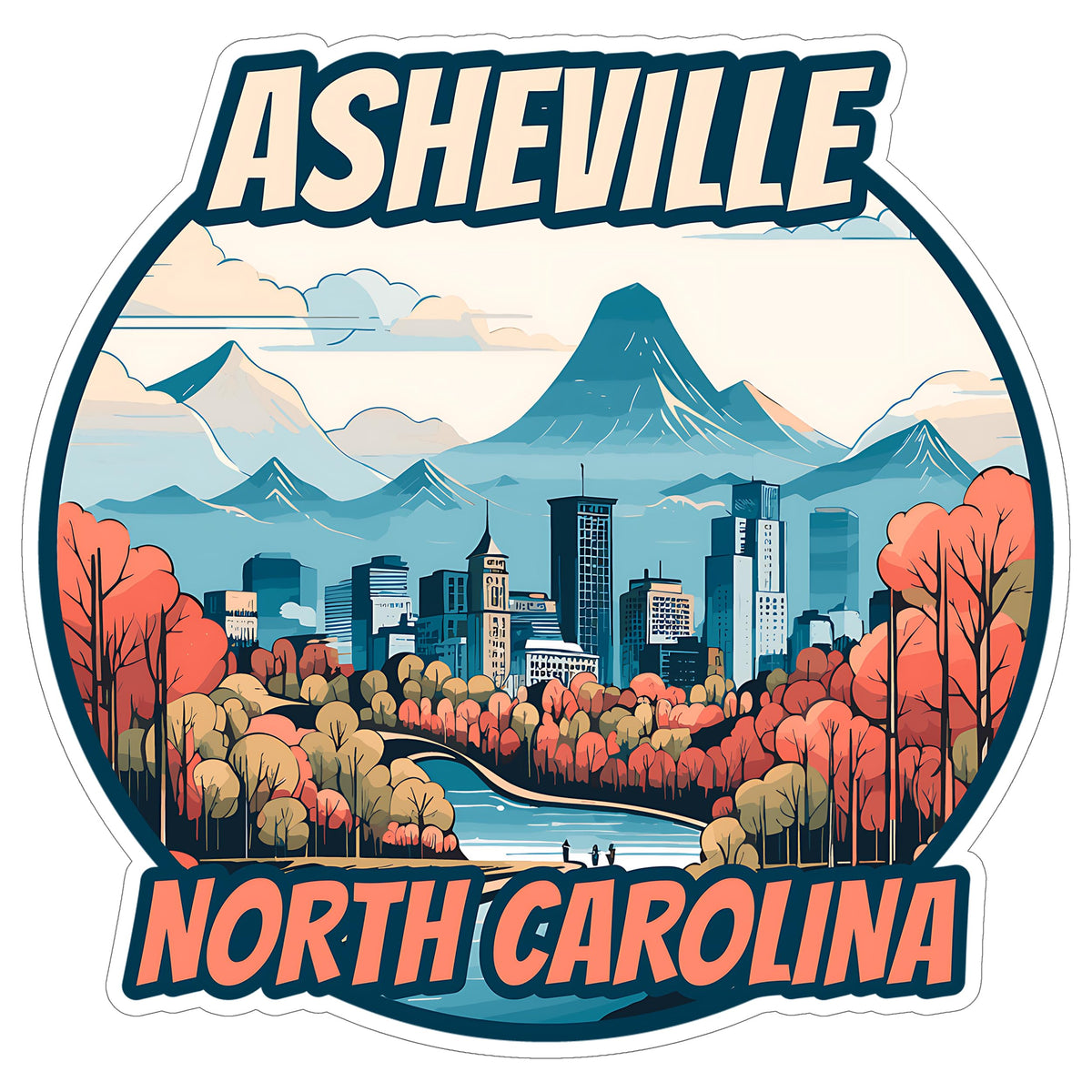 Asheville North Carolina Sticker 4 Inch Travel Souvenir City Destination - Waterproof Vinyl Decal for Laptop Water Bottle Car Tumbler - Durable Aesthetic Long-Lasting Stickers for Adults ID44990