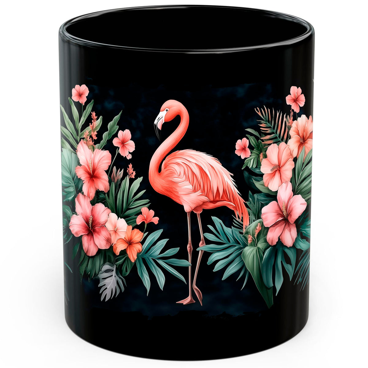 Flamingo Mug 11oz — Black Ceramic Pink Tropical Bird Coffee Mug