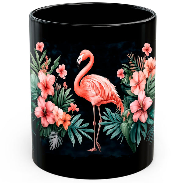 Flamingo Mug 11oz — Black Ceramic Pink Tropical Bird Coffee Mug