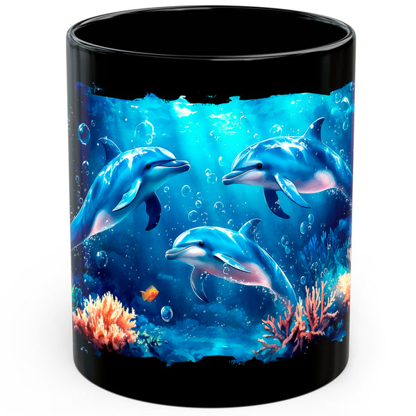 Dolphin Mug 11oz — Black Ceramic Ocean Jumping Marine Coffee Mug