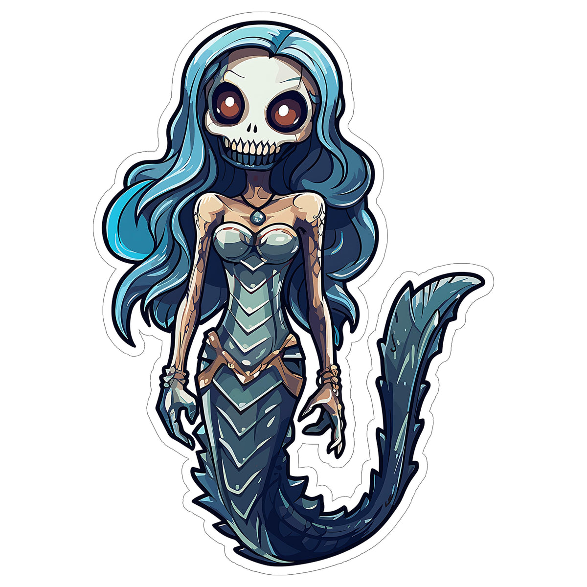 Mermaid Skeleton Sticker 4 Inch — Waterproof Vinyl Decal Pirate Nautical Goth Ocean