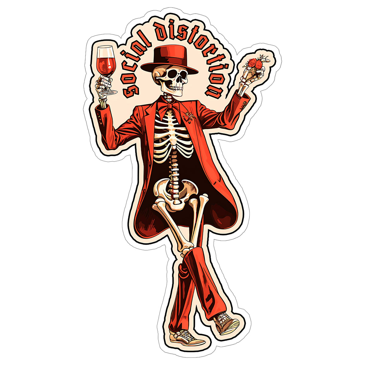 Social Distortion Skeleton Sticker 4 Inch — Waterproof Vinyl Decal Punk Rock Skeleton Aesthetic