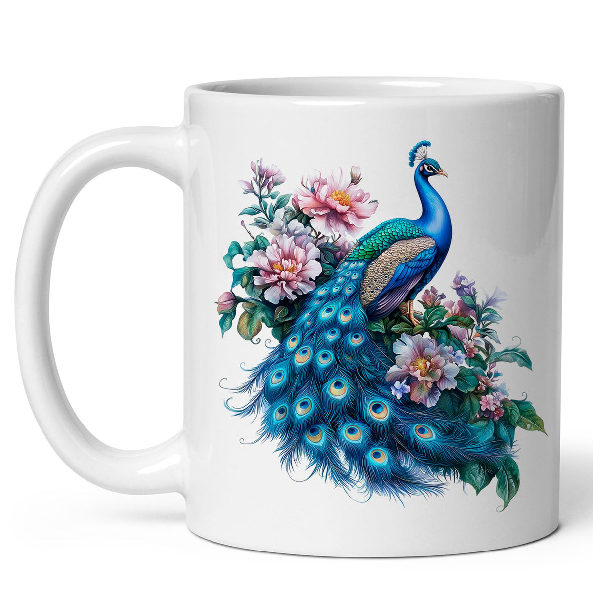Peacock Coffee Mug 11oz — Ceramic Peafowl Feathers Fan Gift Mug